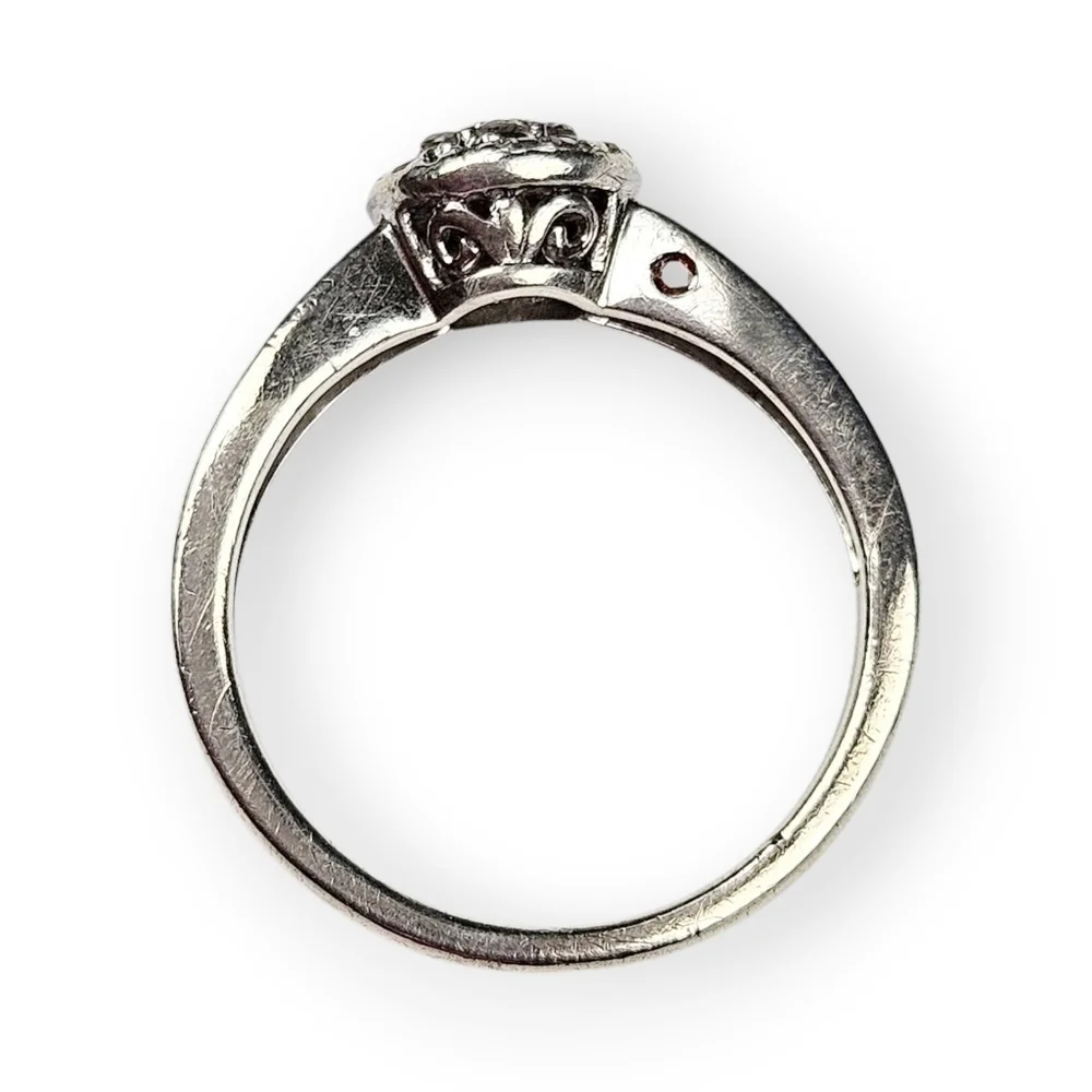 Genuine Diamond Sterling Flower Ring Split Shank 925 Silver JWBR Size 6.75 FLAW